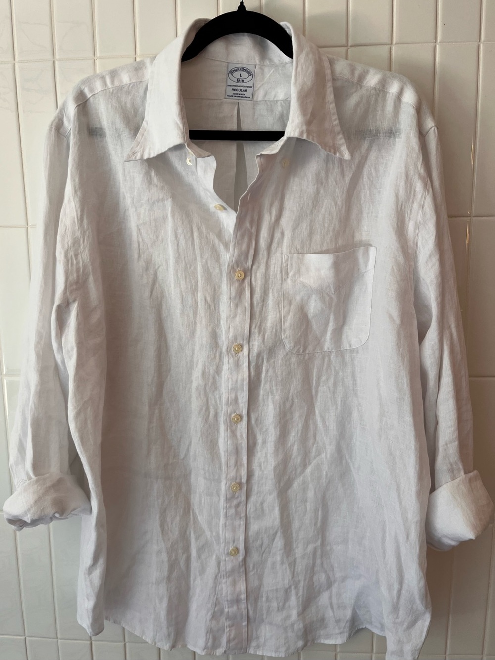 Brooks Brothers 100% Linen 1818 White Linen Shirt Size Large Regular Fit Classic